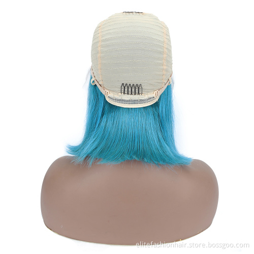 Wholesale T Part Short Bob Straight Hair Wigs for Fashion Women Silky Sky Blue Lace Front Wigs T part lace bob wigs
